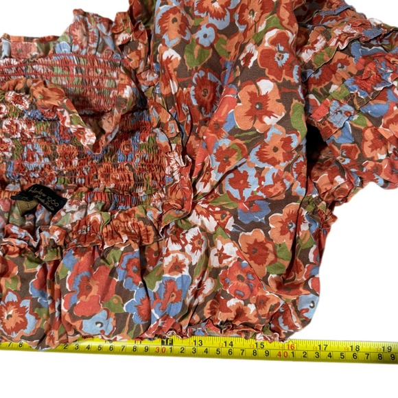 House of Harlow 1960 Womens Floral Boho Ruffle Neck Smocked Top Multicolor Sz XL - Picture 6 of 10